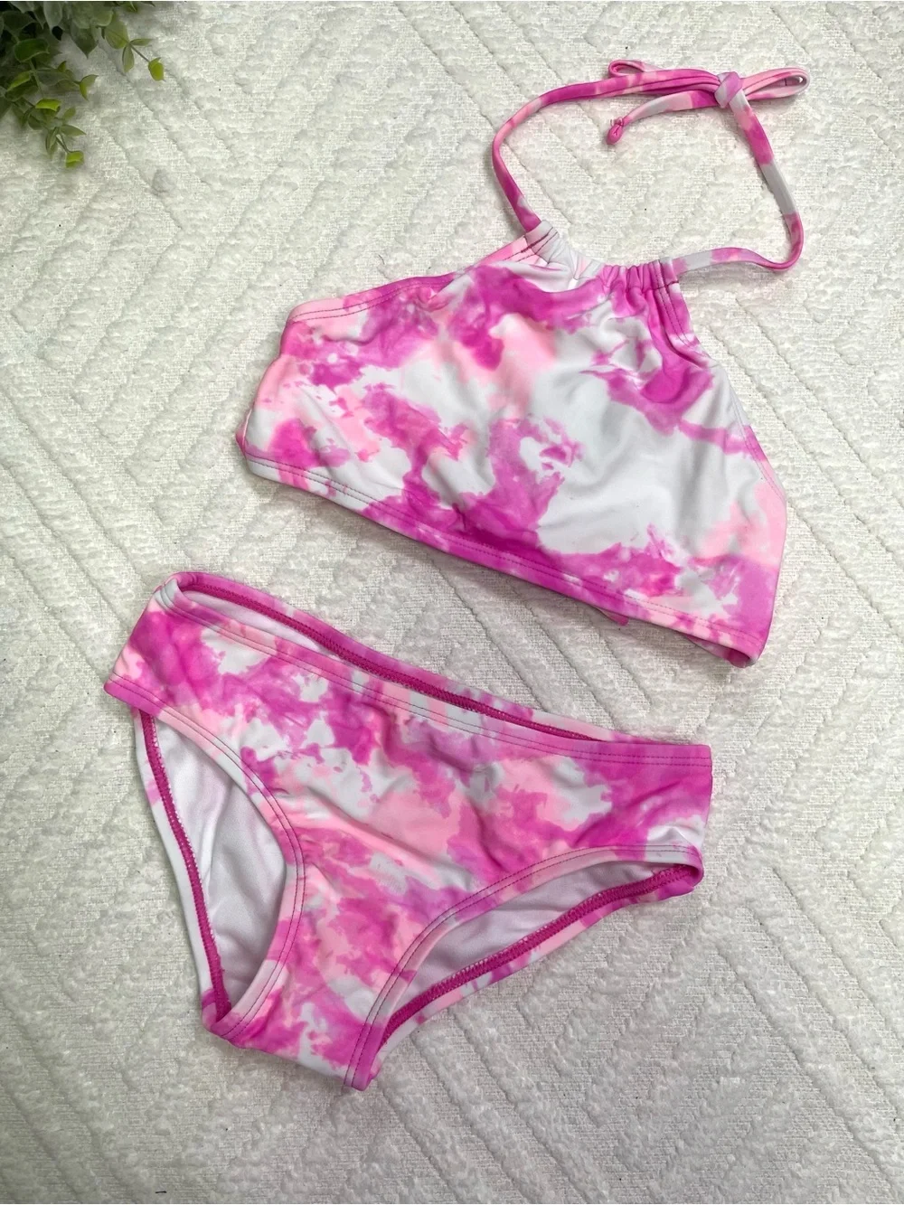 Kanu Surf Girl's Halter Pink Tie-Dye Bikini Set Size 6X